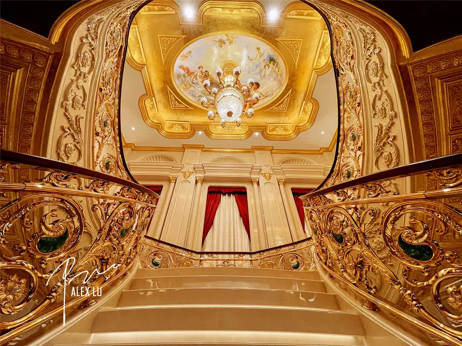 Classical stair ceiling and decorative lighting detail