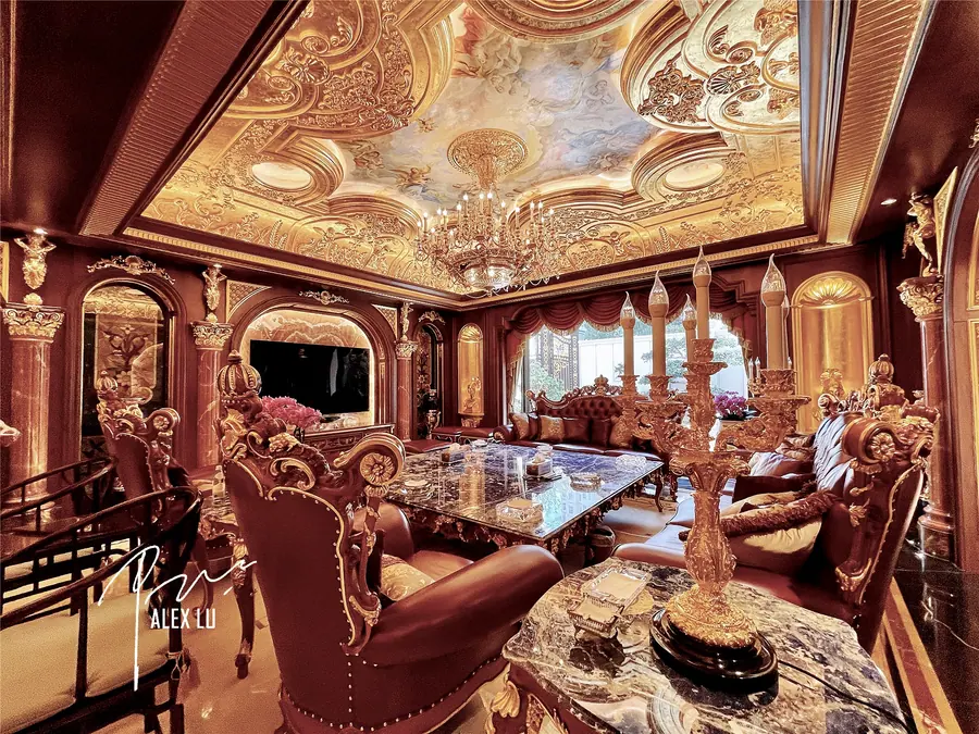 Formal classical living room with crafted millwork and ceiling detail