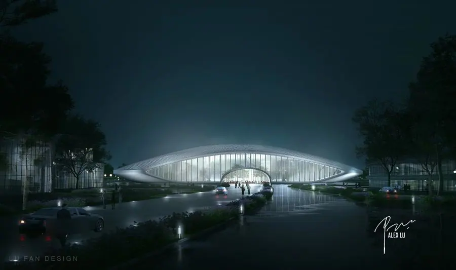 Waterfront entrance view at night